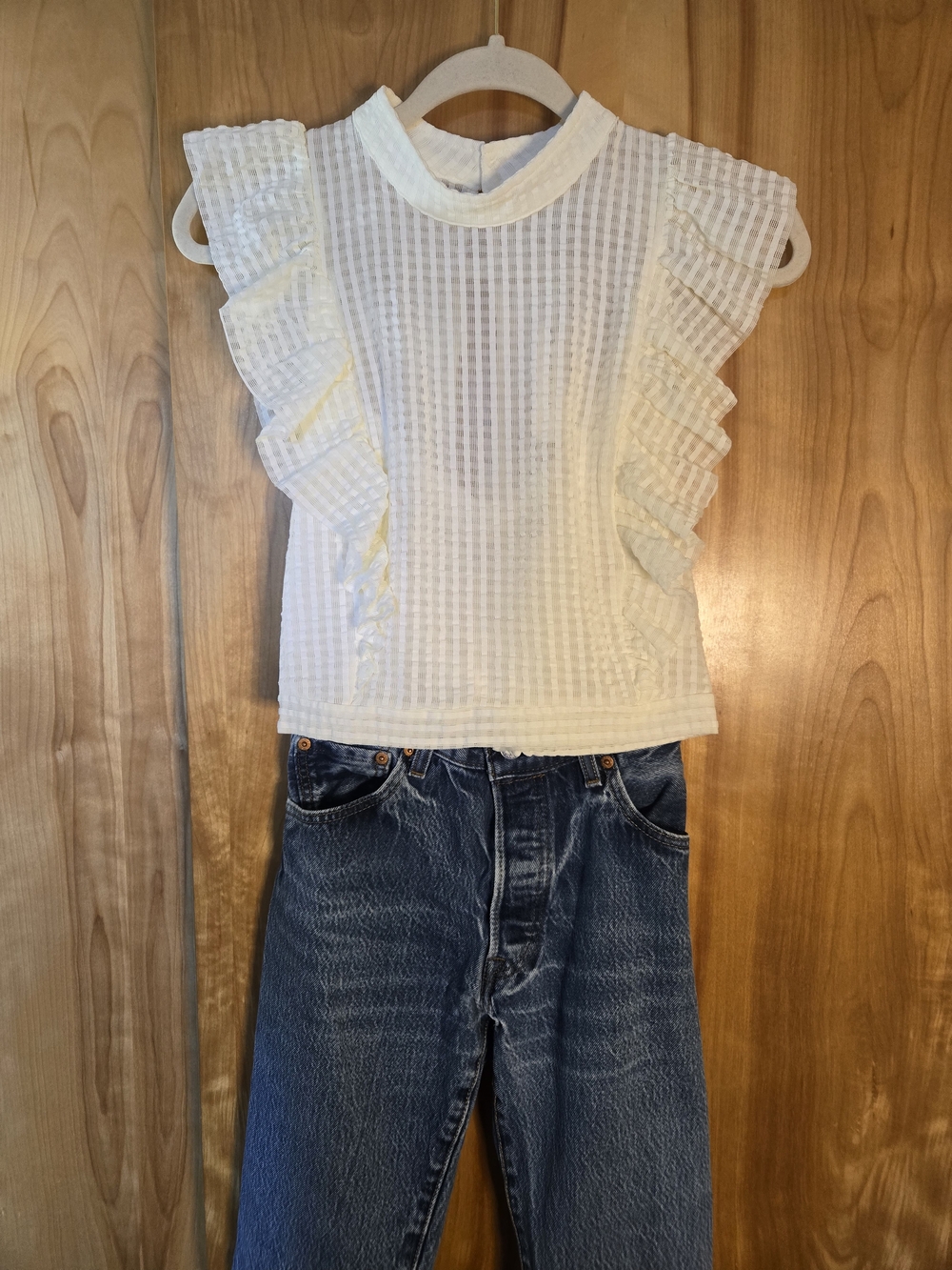 Maeve Ivory Mesh Sleeveless Open Back Blouse, NWT, Medium